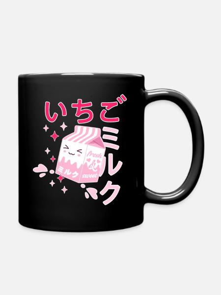 Erdbeermilch, Kawaii, Strawberry, Milk - Tasse einfarbig - Schwarz