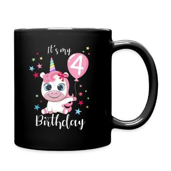 Ich bin schon 4 Einhorn Geburtstag Luftballon Süß - Tasse einfarbig - Schwarz - Rechts