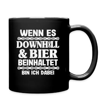 Downhill & Bier Mountainbiker MTB Geschenk Spruch - Tasse einfarbig - Schwarz - Rechts