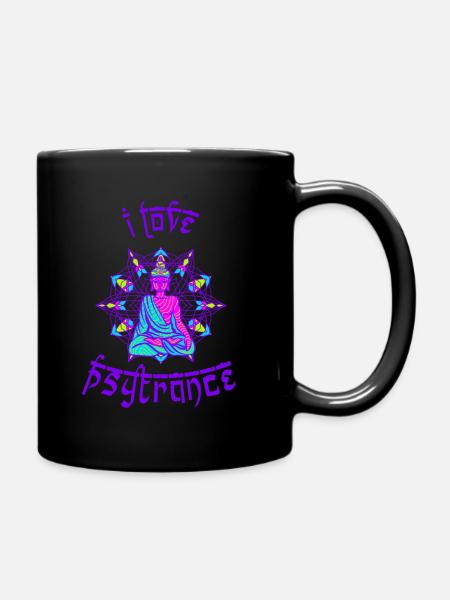 I love Psytrance Buddha psychedelic rave goa - Full Colour Mug - black