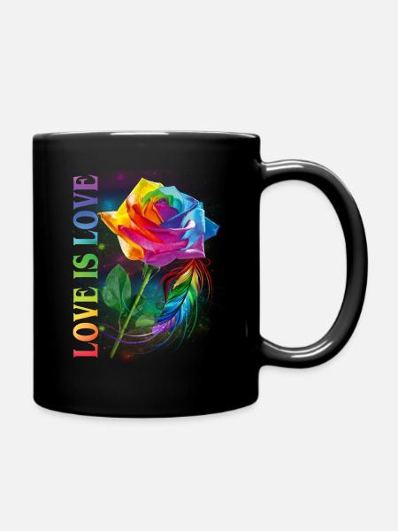 Love Is Love Rainbow Rose LGBT Awareness - Full Colour Mug - black