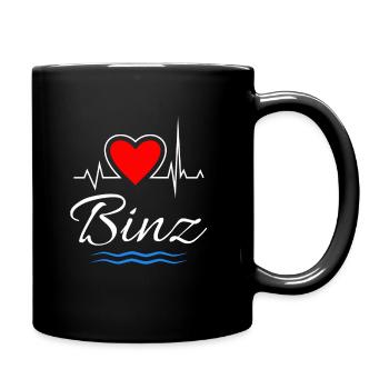 Binz-Mein Herz schlägt für Binz-Herz und Wellen - Tasse einfarbig - Schwarz - Rechts