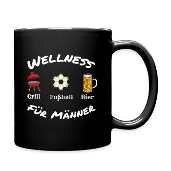 Männer Wellness Grillen Fußball Bier Lustig Spruch - Tasse einfarbig - Schwarz - Rechts