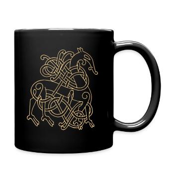 Celtic Knot Norse Dragon with Serpent - Full Colour Mug - black - Right