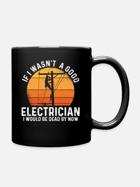 Funny Electrician Electric Lineman Engineer - Full Colour Mug - black