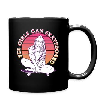 Skate girl design Yes Girls can skateboard - Mug uni - noir - Droite