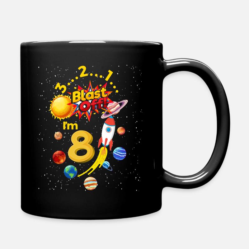 Achter Geburtstag Blast Off 8 Astronaut Rakete - Tasse einfarbig - Schwarz