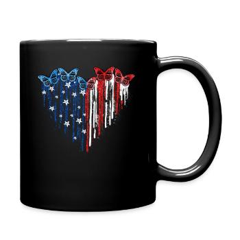Butterfly Heart USA Flag - Tasse einfarbig - Schwarz - Rechts