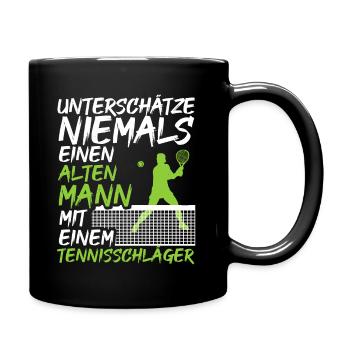 Alter Mann mit einem Tennisschläger | Tennis Shirt - Tasse einfarbig - Schwarz - Rechts