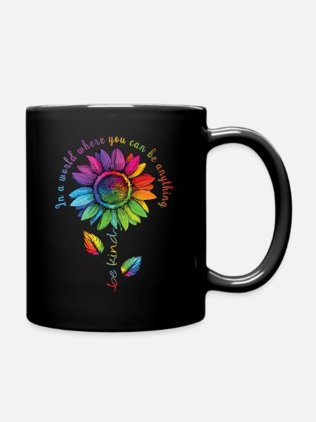 Be Kind LGBTQ Regenbogen Sonnenblume Blume CSD - Tasse einfarbig - Schwarz