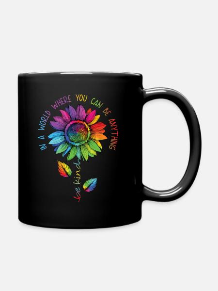 Be Kind LGBTQ Regenbogen Sonnenblume Blume CSD - Tasse einfarbig - Schwarz