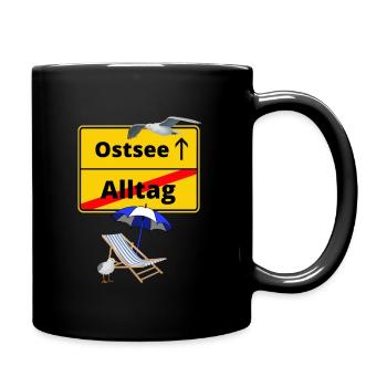 Ostsee-Ortsschild Alltag Ostsee - Urlaub - Tasse einfarbig - Schwarz - Rechts