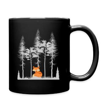Süßer Fuchs im Wald Retro Muster Vintage Baum Wald - Tasse einfarbig - Schwarz - Rechts
