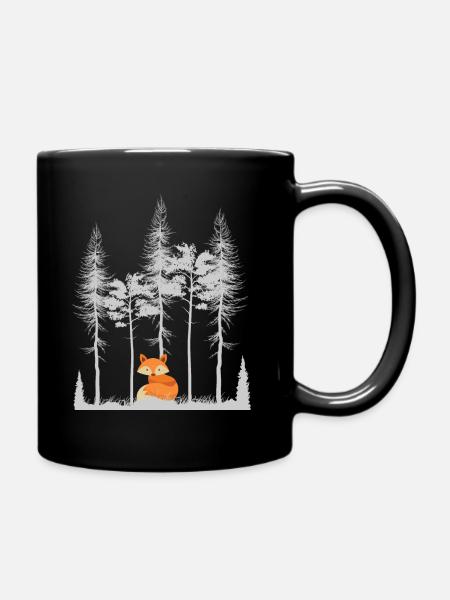 Doux renard dans la forêt Retro modèle arbre vintage forêt - Mug uni - noir