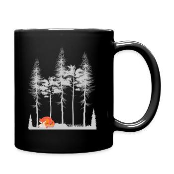Süßer Fuchs im Wald Retro Muster Vintage Baum Wald - Tasse einfarbig - Schwarz - Rechts