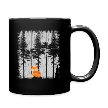 Süßer Fuchs im Wald Retro Muster Vintage Baum Wald - Tasse einfarbig - Schwarz - Rechts