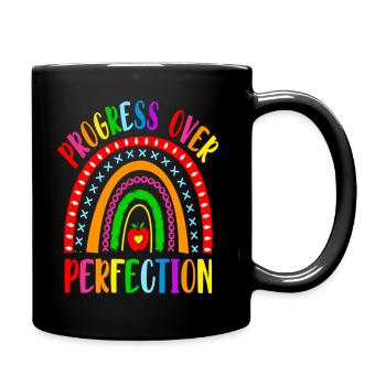 Rainbow Progress Over Perfection Motivational - Tasse einfarbig - Schwarz - Rechts