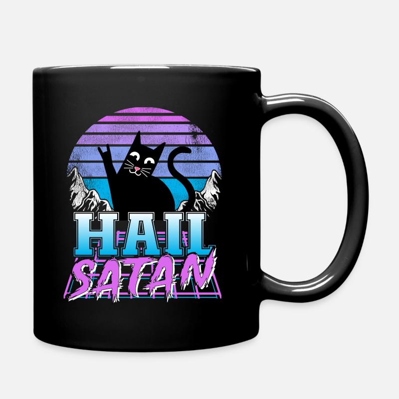 Hail Satan Pastel Retrowave Cat Death Metal - Mug uni - noir