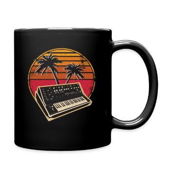 Analog Synthesizer Vintage 70s Sunset Synth - Full Colour Mug - black - Right
