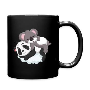 Koala und Panda kuscheln - Tasse einfarbig - Schwarz - Rechts