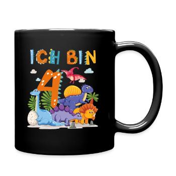 4. Geburtstag Ich Bin 4 Dinosaurier T-Rex Dino - Tasse einfarbig - Schwarz - Rechts
