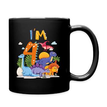 4. Geburtstag Ich Bin 4 Dinosaurier T-Rex Dino - Tasse einfarbig - Schwarz - Rechts