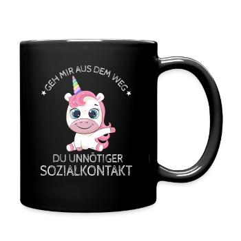 Geh us dem Weg unnötiger Sozialkontakt Einhorn - Tasse einfarbig - Schwarz - Rechts