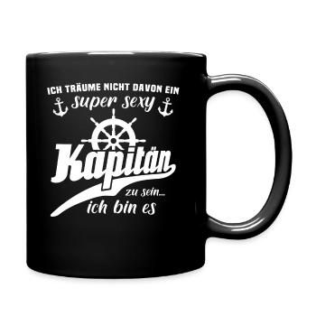 Kapitän Sprüche Boot Schiff Käptn - Tasse einfarbig - Schwarz - Rechts