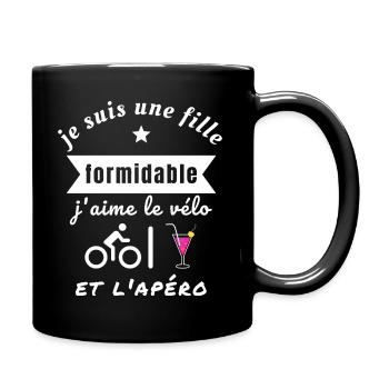 Je suis fille formidable j’aime le vélo et l’apéro - Mug uni - noir - Droite
