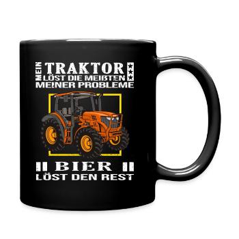 traktor ernte bauer fährt trecker trinkt bier - Tasse einfarbig - Schwarz - Rechts