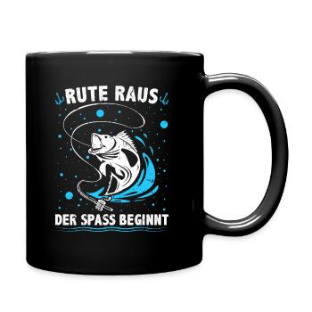 Angeln Rute raus der Spaß beginnt Hobbyangeln - Tasse einfarbig - Schwarz - Rechts