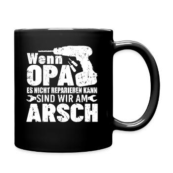 Opa der Handwerker reparieren Großvater Opi - Tasse einfarbig - Schwarz - Rechts