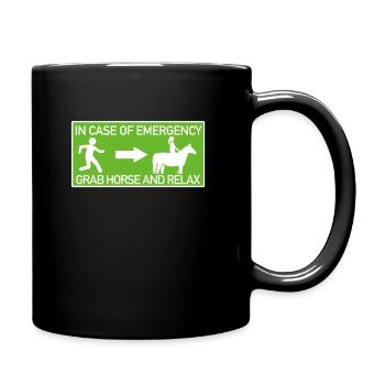 Reiterin mit Pferd lustiges Fluchtweg Schild - Tasse einfarbig - Schwarz - Rechts