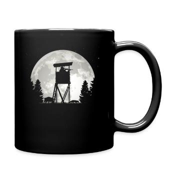 Sauen Jagd Nachts Vollmond Jäger in Hochsitz - Tasse einfarbig - Schwarz - Rechts