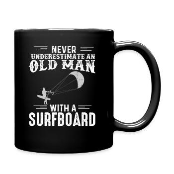 Vieil homme avec planche de surf kitesurf - Mug uni - noir - Droite
