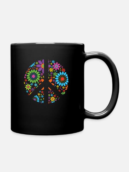 Retro Flowers Design Signe de paix Signe de paix - Mug uni - noir