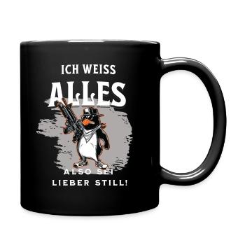 Pinguin kennt dein Geheimnis - Tasse einfarbig - Schwarz - Rechts