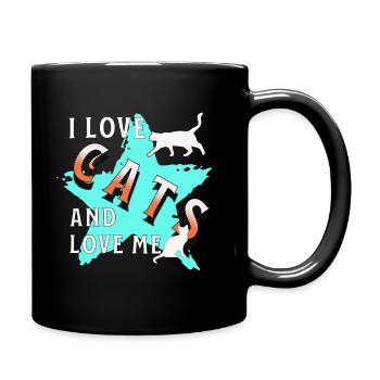 I Love Cats Cat Love - Full Colour Mug - black - Right
