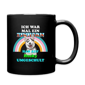Husky Hund Husky war mal ein Einhorn - Tasse einfarbig - Schwarz - Rechts