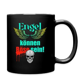 Engel können Böse Engel Design Totenkopf Flügel - Tasse einfarbig - Schwarz - Rechts