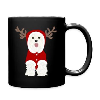 White Terrier Santa Claus Suit Reindeer Antlers - Full Colour Mug - black - Right