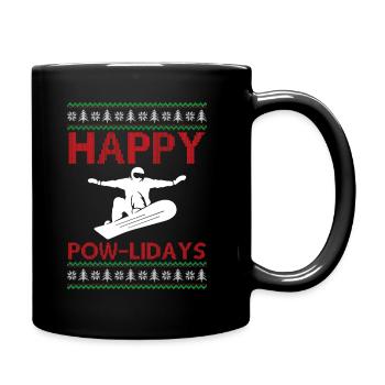 Snowboarding Ugly Christmas - Happy Pow-Lidays - Tasse einfarbig - Schwarz - Rechts