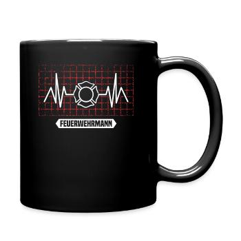 Feuerwehr Feuerwehrmann Herzschlag - Tasse einfarbig - Schwarz - Rechts
