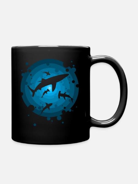 Sharks in the depths - Full Colour Mug - black