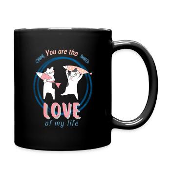 Katzen und Fische Liebe - Tasse einfarbig - Schwarz - Rechts