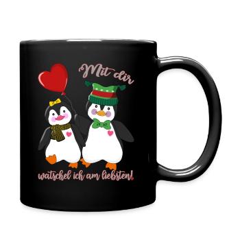 Verliebte Pinguine Valentinstag Liebeserklärung - Tasse einfarbig - Schwarz - Rechts