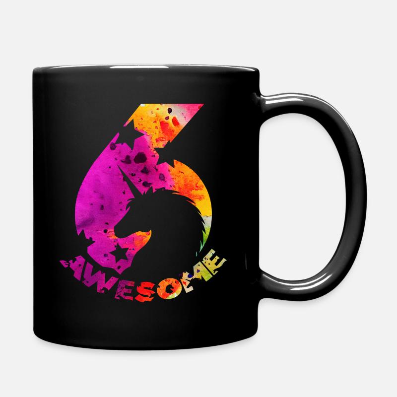 AWESOME 6TH BIRTHDAY UNICORN 6 YEARS - Full Colour Mug - black