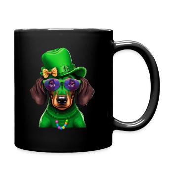 St. Patricks Day Dackel Wiener Hund Kleeblatt - Tasse einfarbig - Schwarz - Rechts