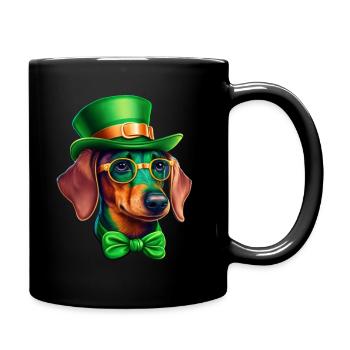 St. Patricks Day Dackel Wiener Hund Kleeblatt - Tasse einfarbig - Schwarz - Rechts