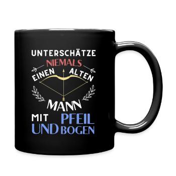 Unterschätze niemals einen alten Mann - Tasse einfarbig - Schwarz - Rechts